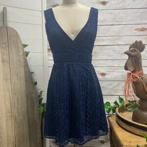 Gianni Bini NWT Navy Blue Lace Crochet Overlay Fit Flare Mini Cocktail Dress XS